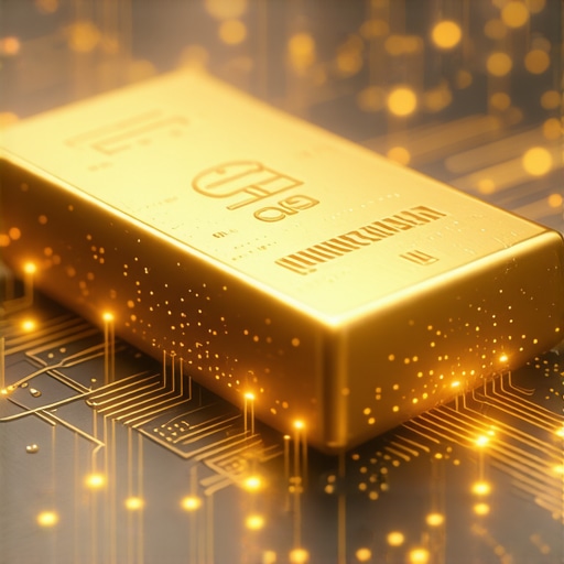 Digital gold transfer on blockchain platform with financial charts