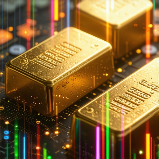A high-tech digital gold trading interface emphasizing blockchain security and transparency