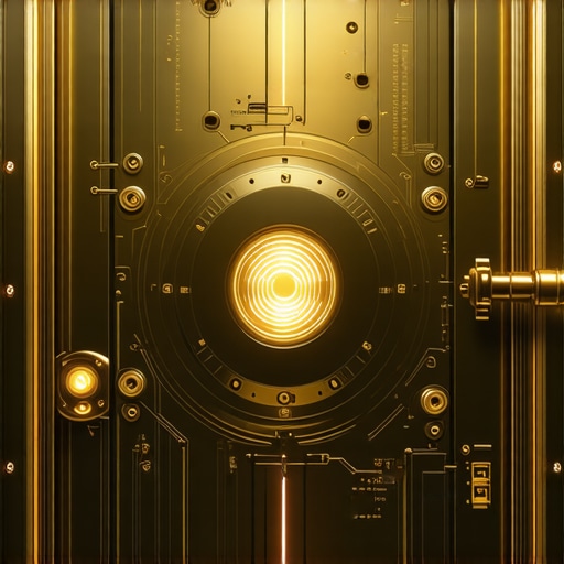 High-tech gold vault with biometric scanners and blockchain security systems