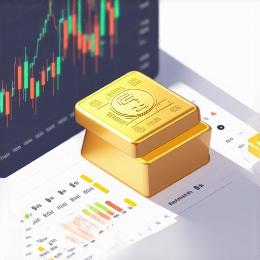 Digital interface showing gold trading charts and blockchain symbols