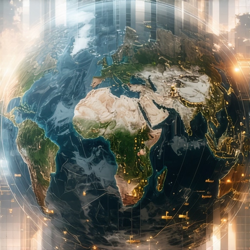 A digital illustration of a globe with interconnected nodes, gold bars, and technological icons representing the complex dynamics of gold demand