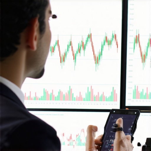 Trader analyzing digital futures trading interface with charts and algorithms