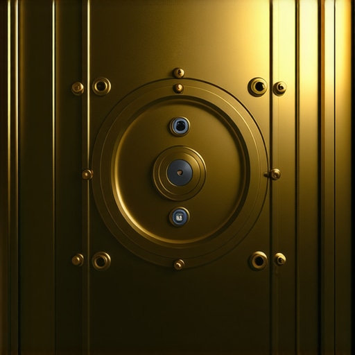 Futuristic gold storage vault with biometric security and blockchain technology