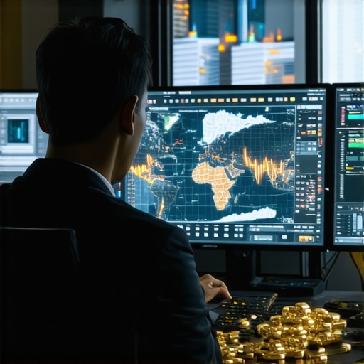 Financial analyst using AI tools to analyze gold reserves and geopolitical data