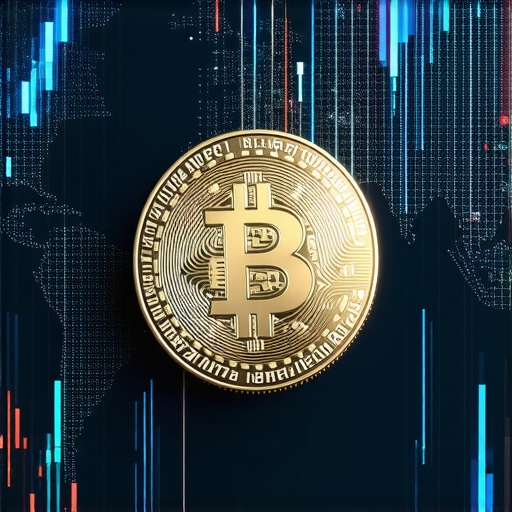 Futuristic digital gold token with financial graphs and global economic centers