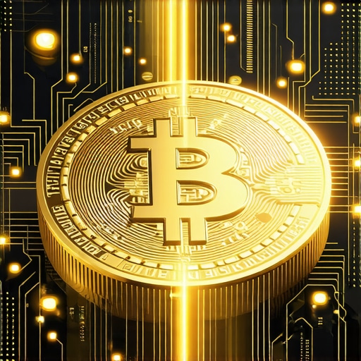 Digital gold tokens on blockchain technology visual