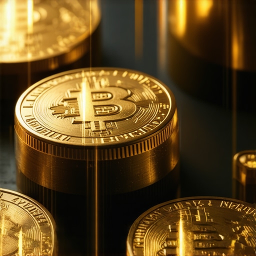 Futuristic Digital Gold Investment Platform Illustration of digital gold tokens and blockchain security for modern investment