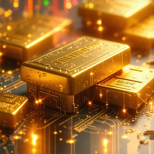 Futuristic Digital Gold Trading Platform Digital gold trading platform with blockchain elements and high-tech finance environment
