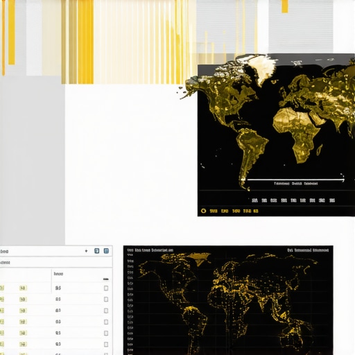 A digital dashboard with data visualizations on gold reserves, geopolitical risks, and supply chain disruptions.