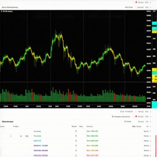 Futuristic digital interface with gold analytics and blockchain visualization