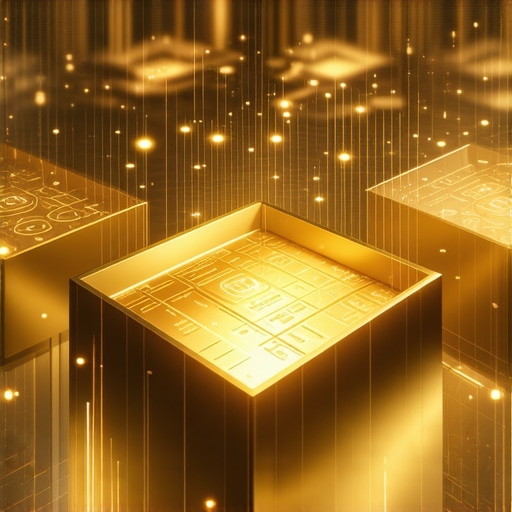 High-tech gold trading interface with blockchain elements