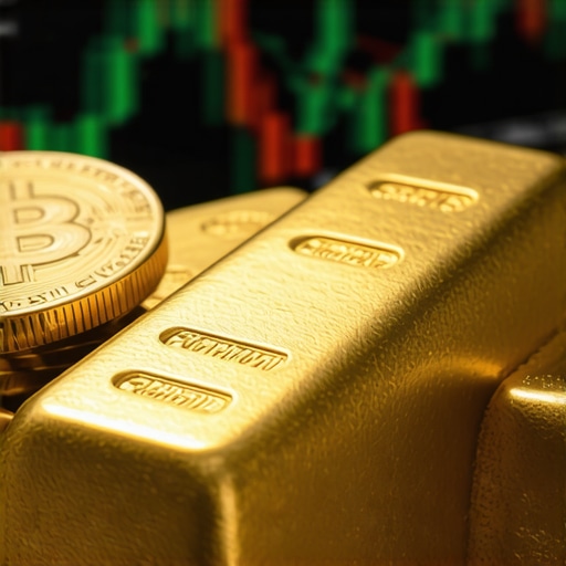 Gold bars and coins with financial charts
