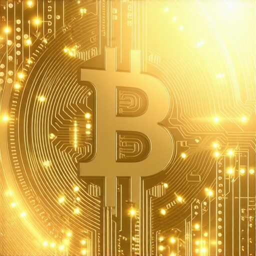 Digital gold coin overlaid with blockchain symbols, illustrating the merging of traditional and digital assets