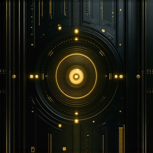 Next-Gen Gold Storage Solutions High-tech futuristic gold storage vault with blockchain technology and digital security features.