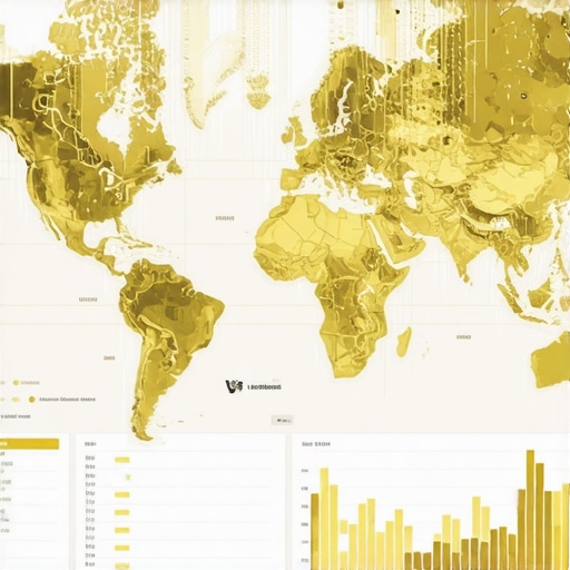 Visualization of satellite, blockchain, and geopolitical analytics in gold supply chain management.