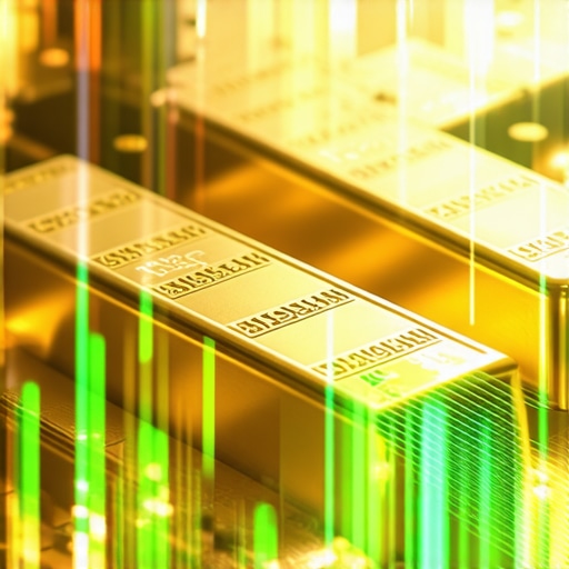 Gold bars secured in a vault with digital blockchain overlay