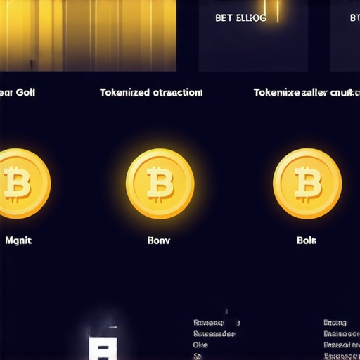 Secure Blockchain Gold Transaction Digital blockchain platform showing real-time gold token transfers and security protocols