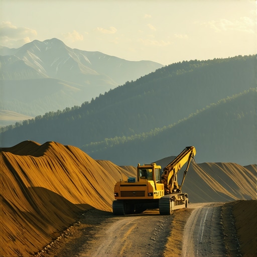 High-tech gold mining equipment operating in rugged terrain.