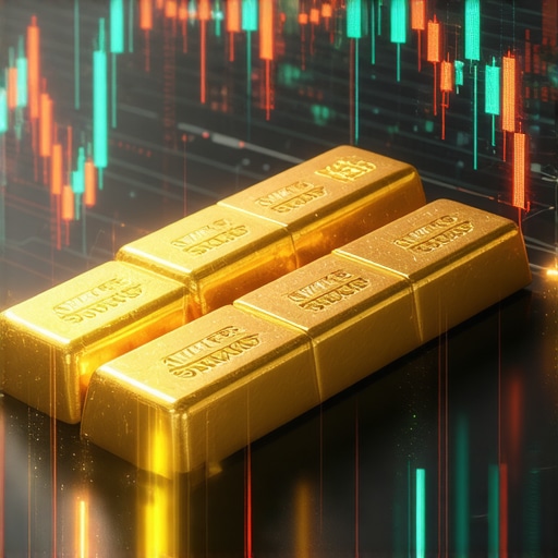 Futuristic digital interface showcasing gold trading analytics with holographic charts.