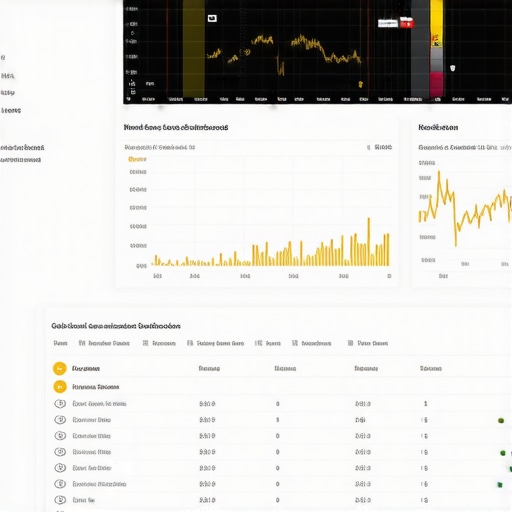Futuristic digital interface showing gold market analysis with AI and blockchain elements