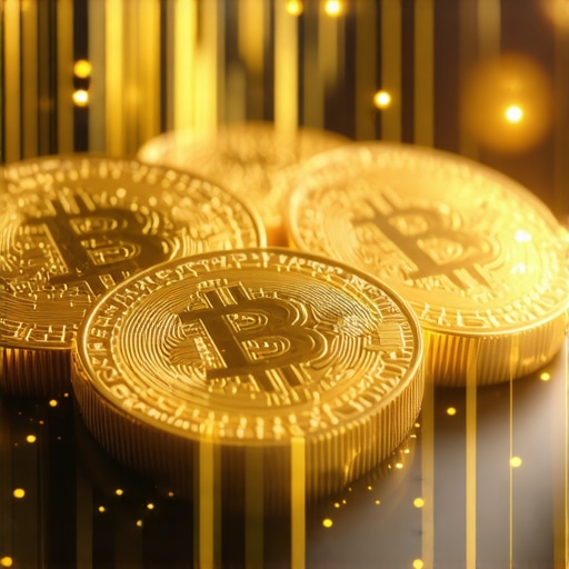 Futuristic digital gold tokens on a secure blockchain platform