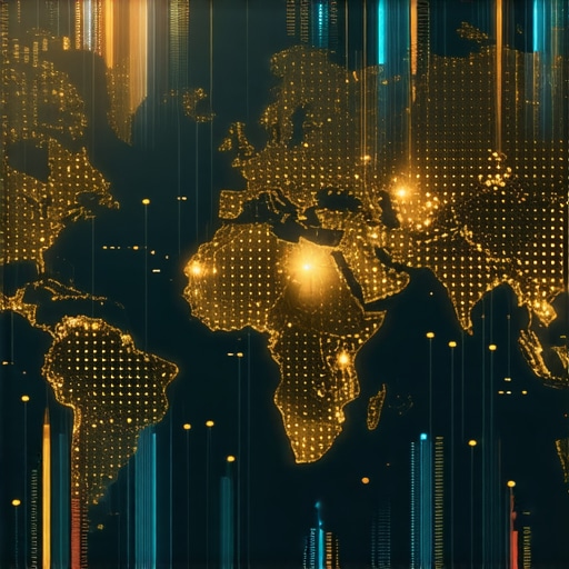 Digital tokens representing gold backed on the blockchain surrounded by global financial data