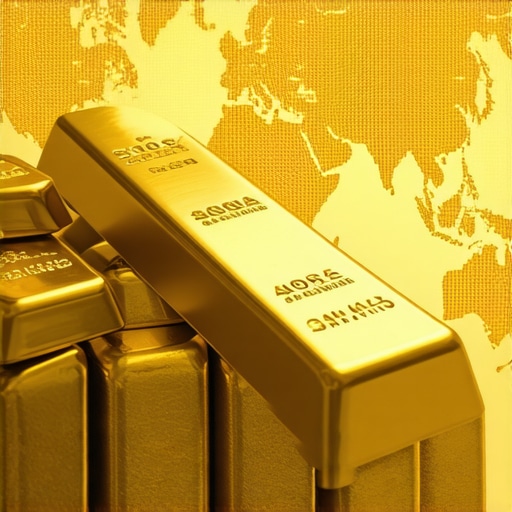 Stacked gold bars with world map, illustrating international gold investment trends