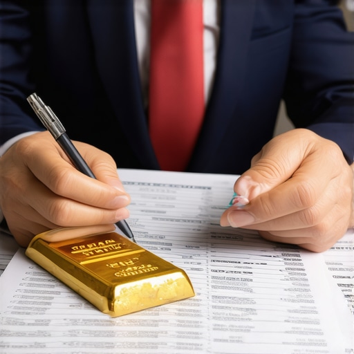 Financial advisor analyzing international tax strategies with gold assets in view.
