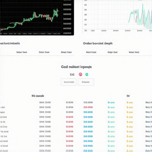 Gold Market Liquidity Dynamics Dashboard Illustration of a digital trading screen showing liquidity indicators in gold markets.