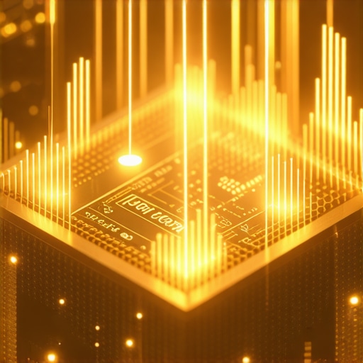 A high-tech quantum computer processing real-time gold price data in a sleek, modern setting.