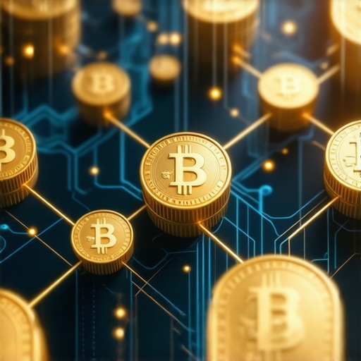 Illustration of blockchain network facilitating digital gold transactions.