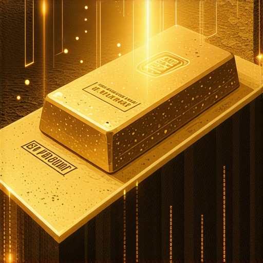 A digital graphic depicting blockchain technology used for verifying gold's origin and authenticity.
