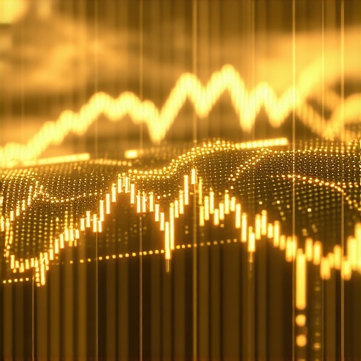 A modern trading room with holographic gold charts and digital interfaces indicating advanced gold investment technology.