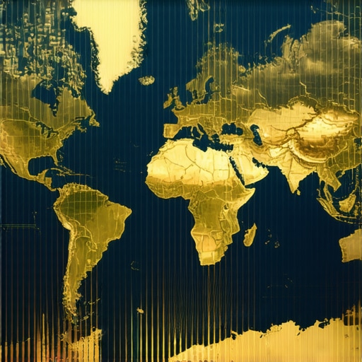 Map showing global gold reserves linked with political alliances and economic zones.