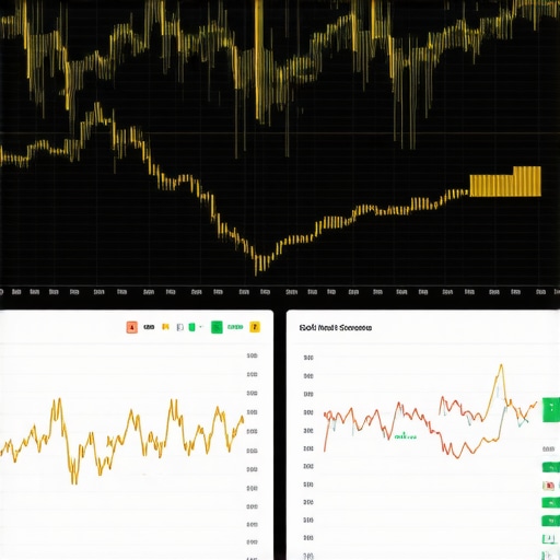 A high-tech interface displaying gold market data analysis with AI and quantum computing elements.