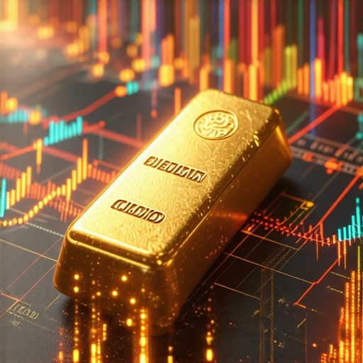 Advanced Gold Market Analytics Digital graphics showing gold price predictions with data streams