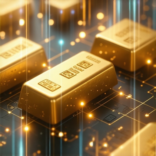 Digital illustration of blockchain technology tracking gold assets