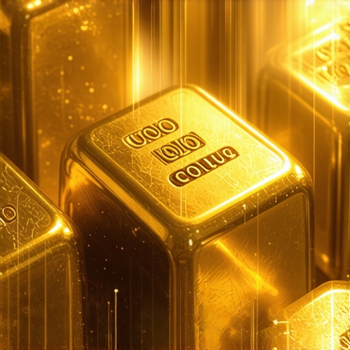 Blockchain and Gold Integration Digital blockchain connections overlaid on gold bars representing modern gold investment