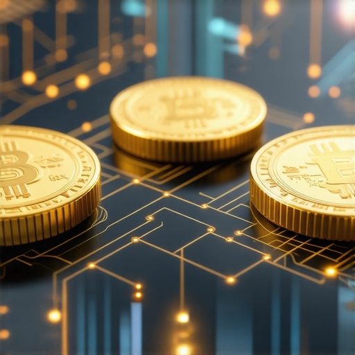 Futuristic blockchain with gold tokens symbolizing digital gold investments