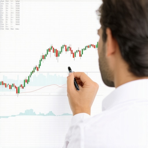 Financial analyst studying gold price charts with technical and macroeconomic data.