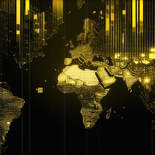 Future Gold Market Analysis Digital illustration of futuristic gold trading with graphs and global icons