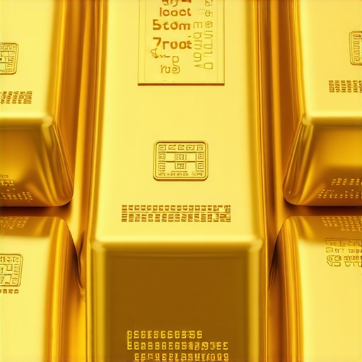 Gold bars with certification seals and blockchain icons representing authenticity and provenance verification.