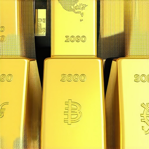 A visual depiction of gold bars alongside world currencies and geopolitical symbols indicating market dynamics.