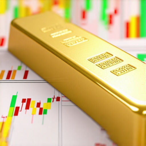Gold bars alongside digital charts showing market trends
