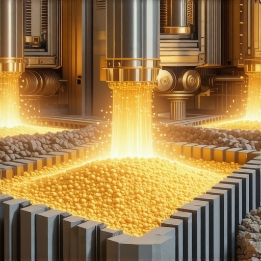 High-tech gold mining and recycling operations with robotics and advanced machinery