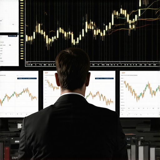 Trader working with digital gold market data on multiple screens