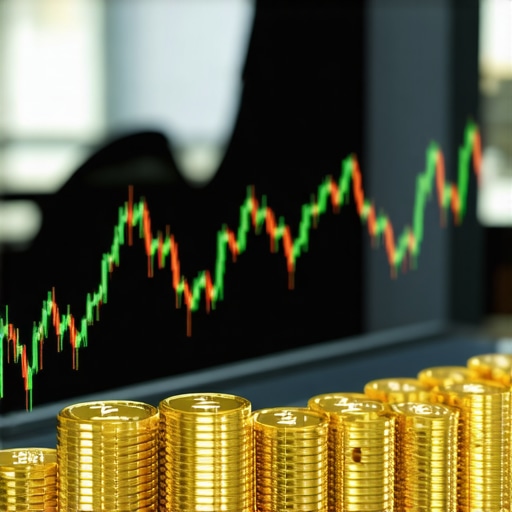 Trading desk with digital charts and gold symbols illustrating complex derivatives activity.
