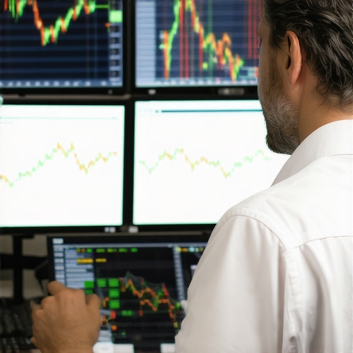 Advanced Gold Futures Trading Strategies Trader analyzing gold futures and macroeconomic data on multiple monitors.