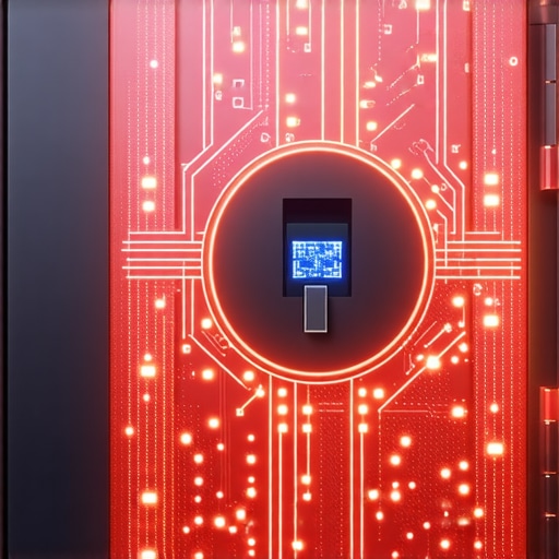 Futuristic gold storage safe equipped with biometric and blockchain features.