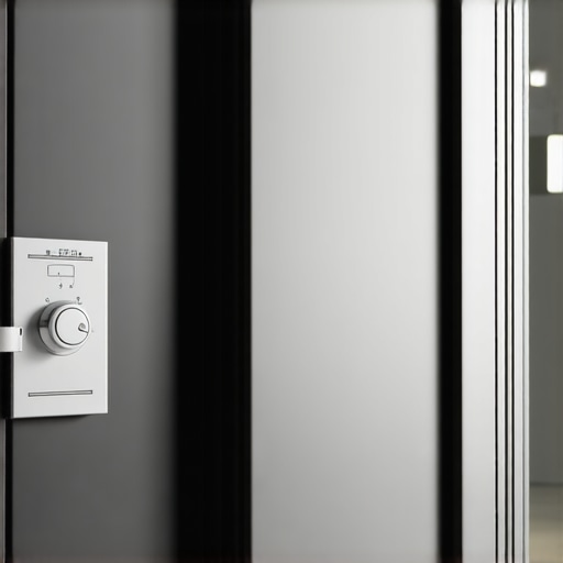 Elegant concealed safe built into modern interior wall, hidden behind decorative panel.